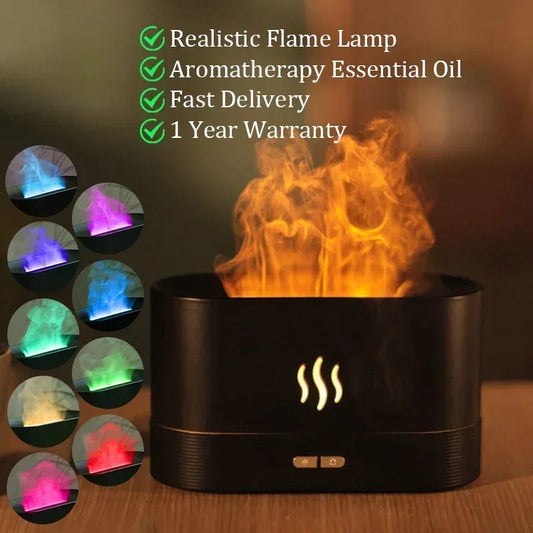 Aromatherapy Machine Air Humidifier Ultrasonic Cold Mist Machine Flame Lamp Diffuser Set