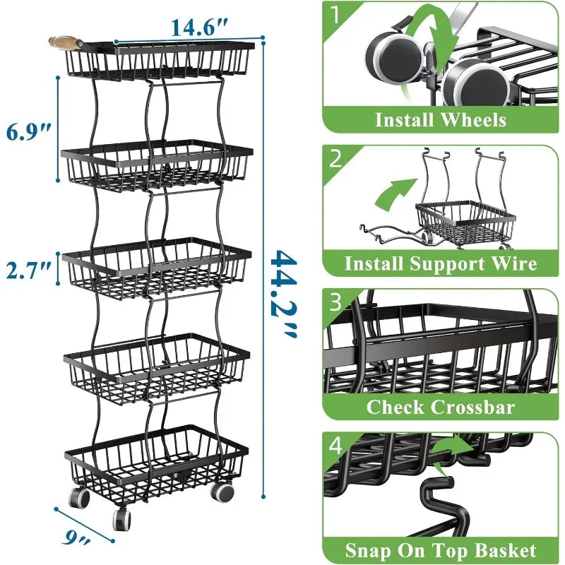 Stackable Fruit and Vegetable Wire Basket with Wheels