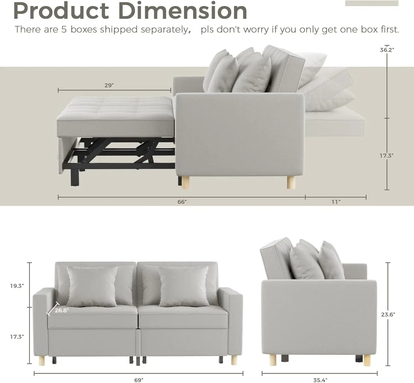 Folding Bed 3 in 1 Sleeper Chair Pull Out Lounge Daybed