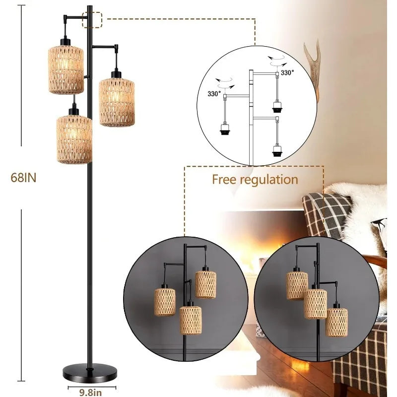 Tree Floor Lamp3-Lights Boho  Standing Lamp