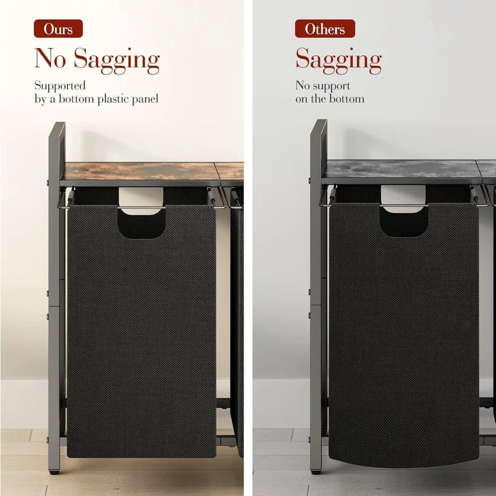 Laundry Hamper with Shelf & 2 Pull-Out Removable Bags