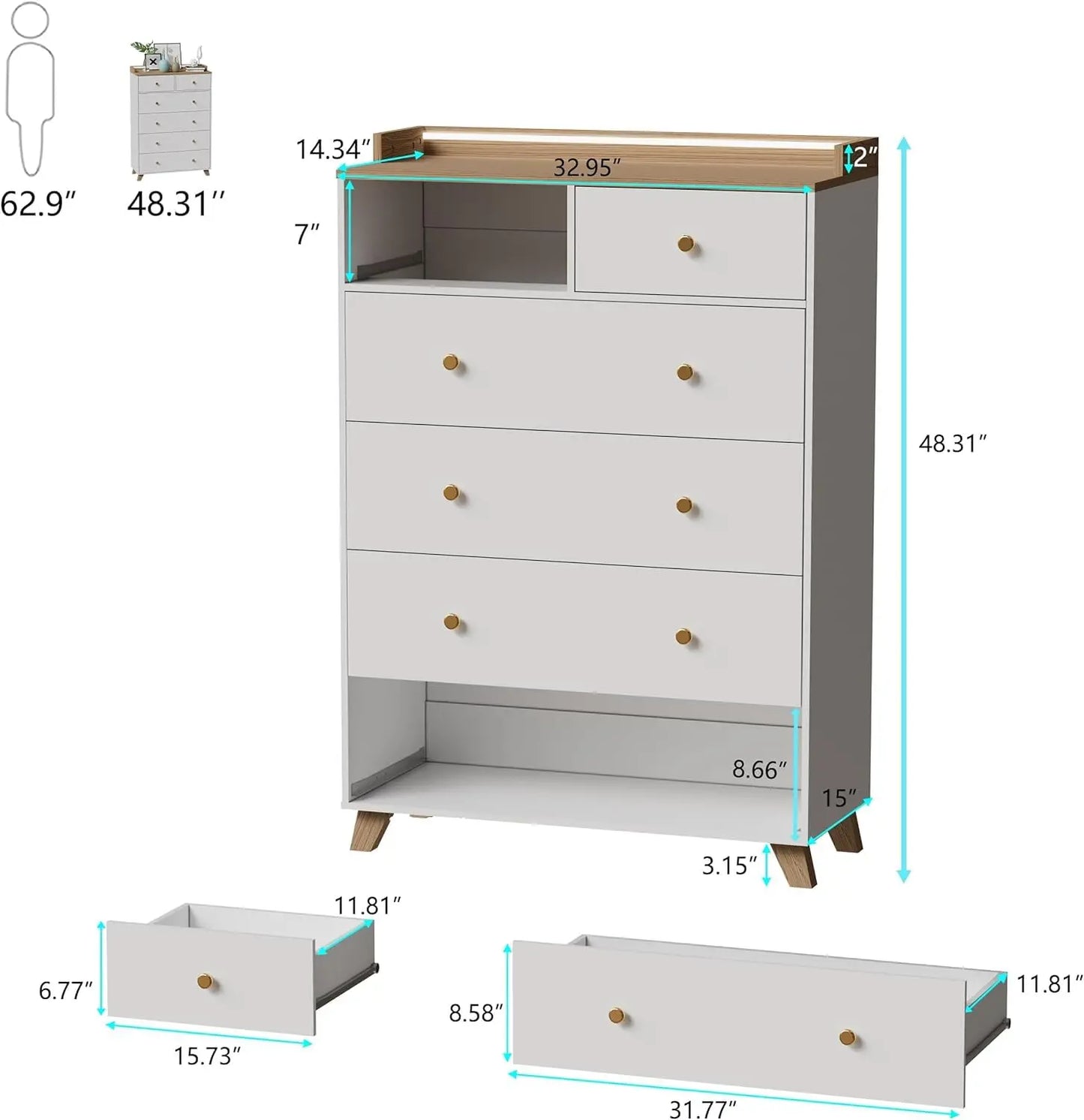 6 Drawer Dresser With LED Lights