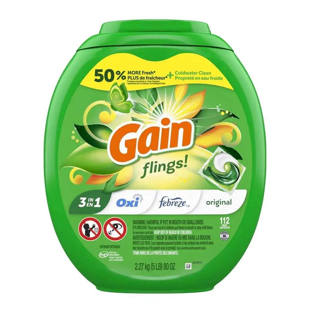 Original Gain Flings Laundry Detergent Packs 112 Count High Efficiency Pods