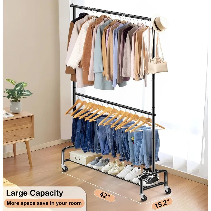 Heavy Duty Double Rod Garment Racks for Hanging Clothes