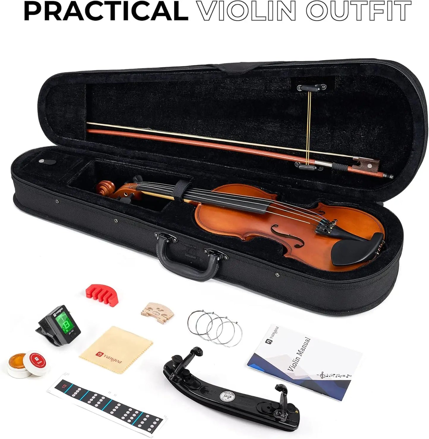 Spruce Acoustic Violin Fiddle Beginner Kit for Adults Students Kids Teens with Hard Case