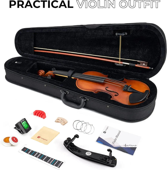 Spruce Acoustic Violin Fiddle Beginner Kit for Adults Students Kids Teens with Hard Case