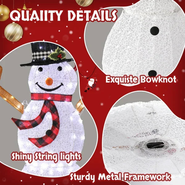 Lighted Snowman Christmas Yard Decorations, Pre-lit Snowman and Birds with 170 LED White Lights and Stakes for Xmas Outdoor