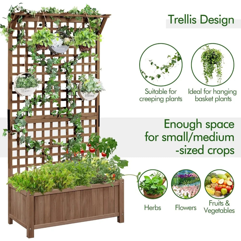 72″ H Garden Planter With Trellis For Vine Climbing Horticultural Plants Garden Box W/Drainage Holes Garden Planter Box