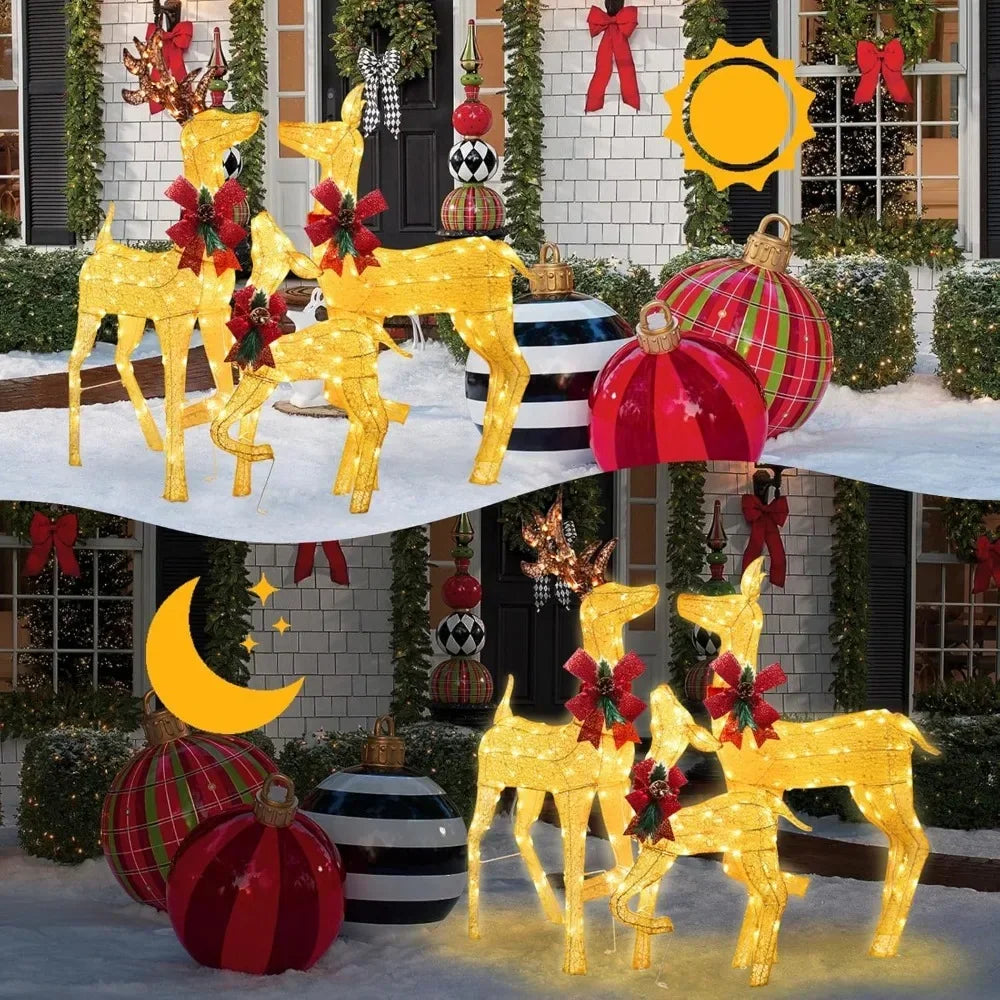 Lighted  Gold Reindeer Family Outdoor Christmas Decorations