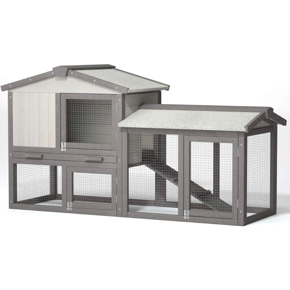 Large Chicken Coop, 58‘’ Wooden Hen House Outdoor Backyard Garden Bunny Rabbit Hutch with Ventilation Door, Removable Tray