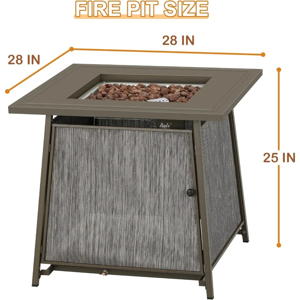 28 Inch Fire Pit Table with Lava Rock and Tabletop Lid