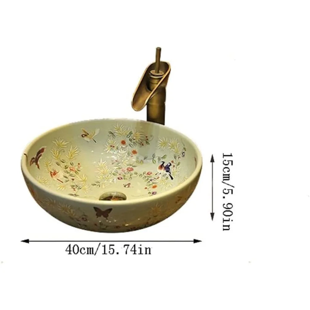 Round Ceramic Washbasin With Faucet