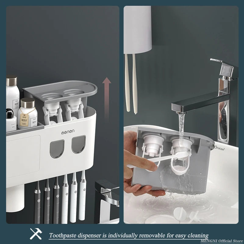 Magnetic Adsorption Inverted Toothbrush Holder Automatic Toothpaste Squeezer Storage Rack