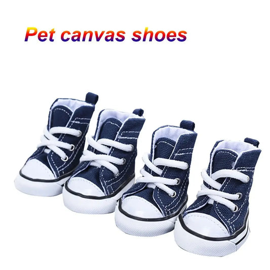 4PCS/Set Anti-skidding Denim Canvas Dog Shoes Pet Shoes