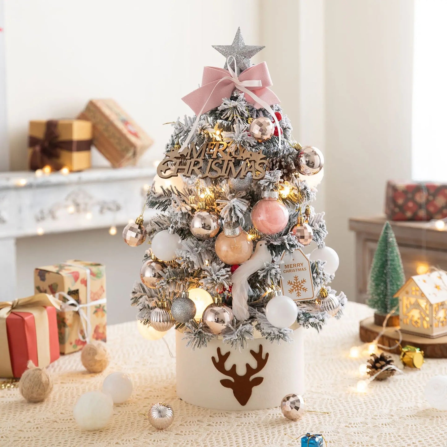 Mini Christmas Tree With Lights Desktop Decorations