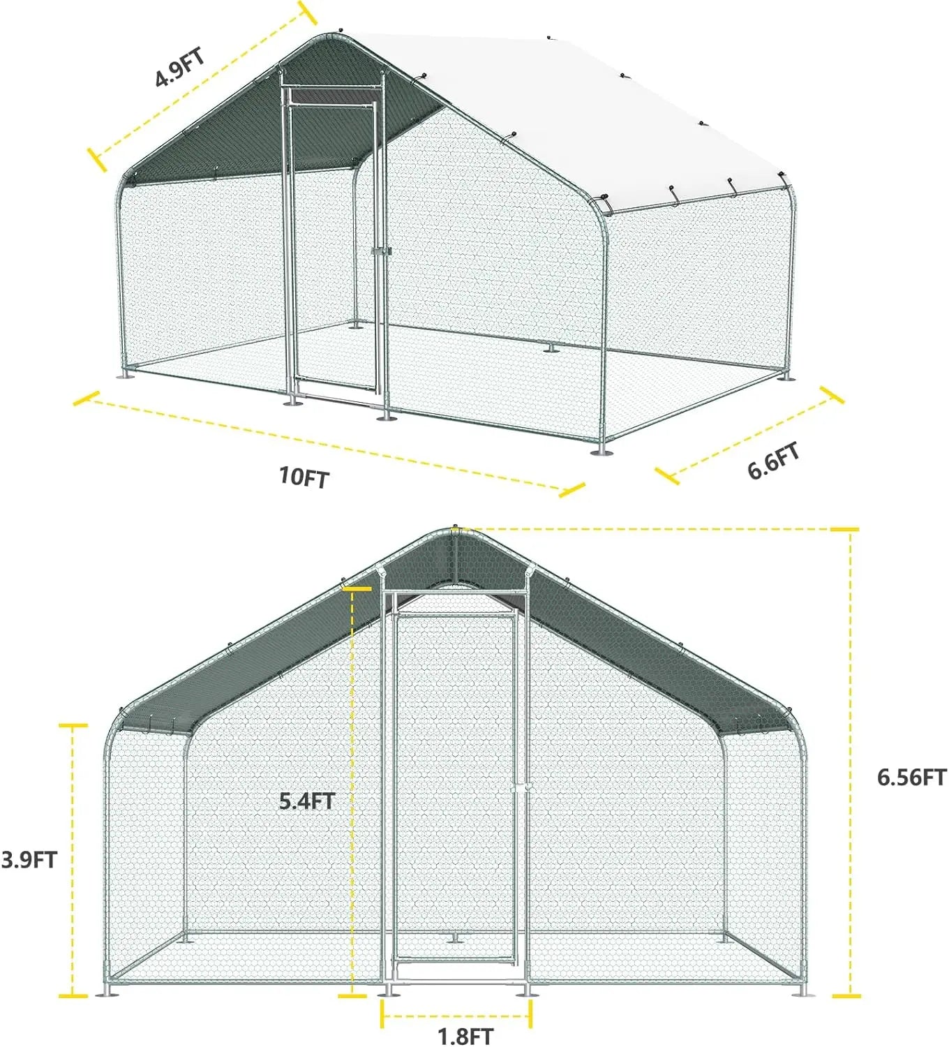 10x13FT Large Metal Chicken Run with Roof, Walk-in Poultry Cage Chicken Coop Runs House for Yard with Waterproof Cover