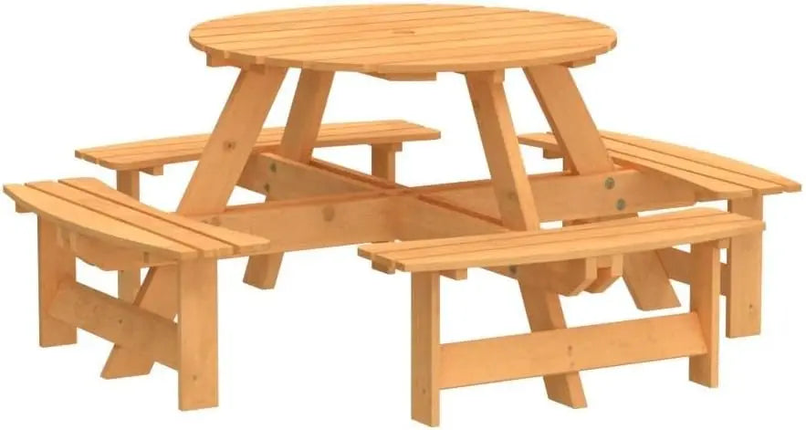 Outdoor Patio Garden Round Picnic Table with Bench